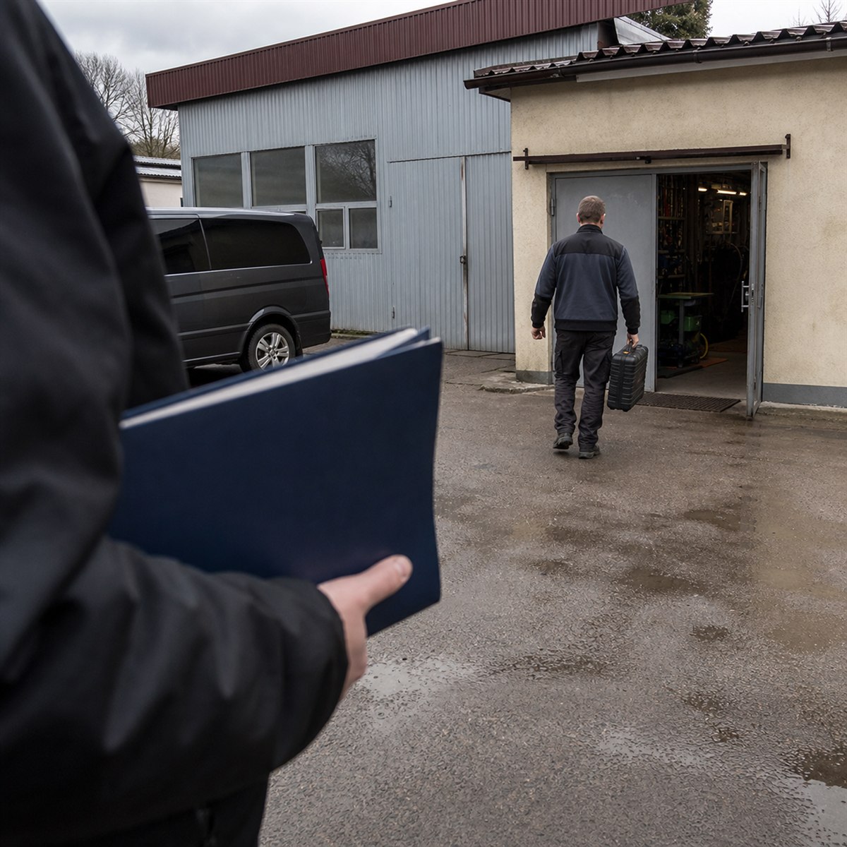 Podwykonawca wchodzi do warsztatu przed rozpoczęciem zlecenia
